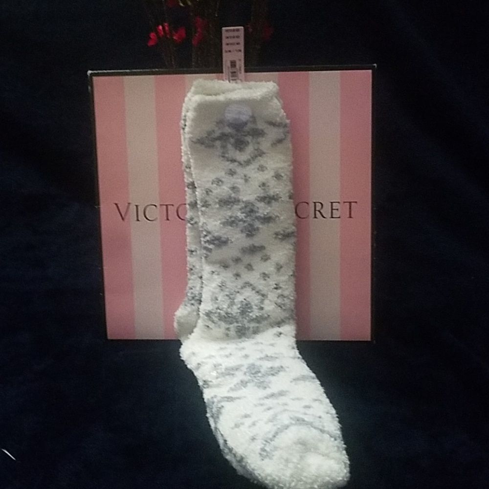 VS soft plush fuzzy slippers socks witg grips